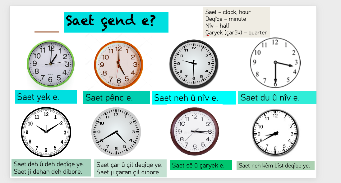 telling the time in Kurdish 